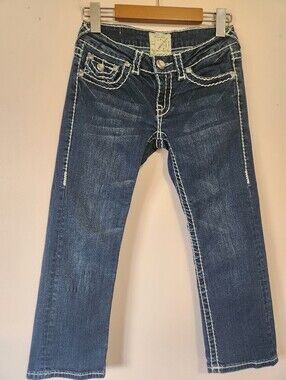 LA Idol Y2K McBling Thick Stitch Rhinestone Flap Pocket Denim Cropped Jeans 1/25